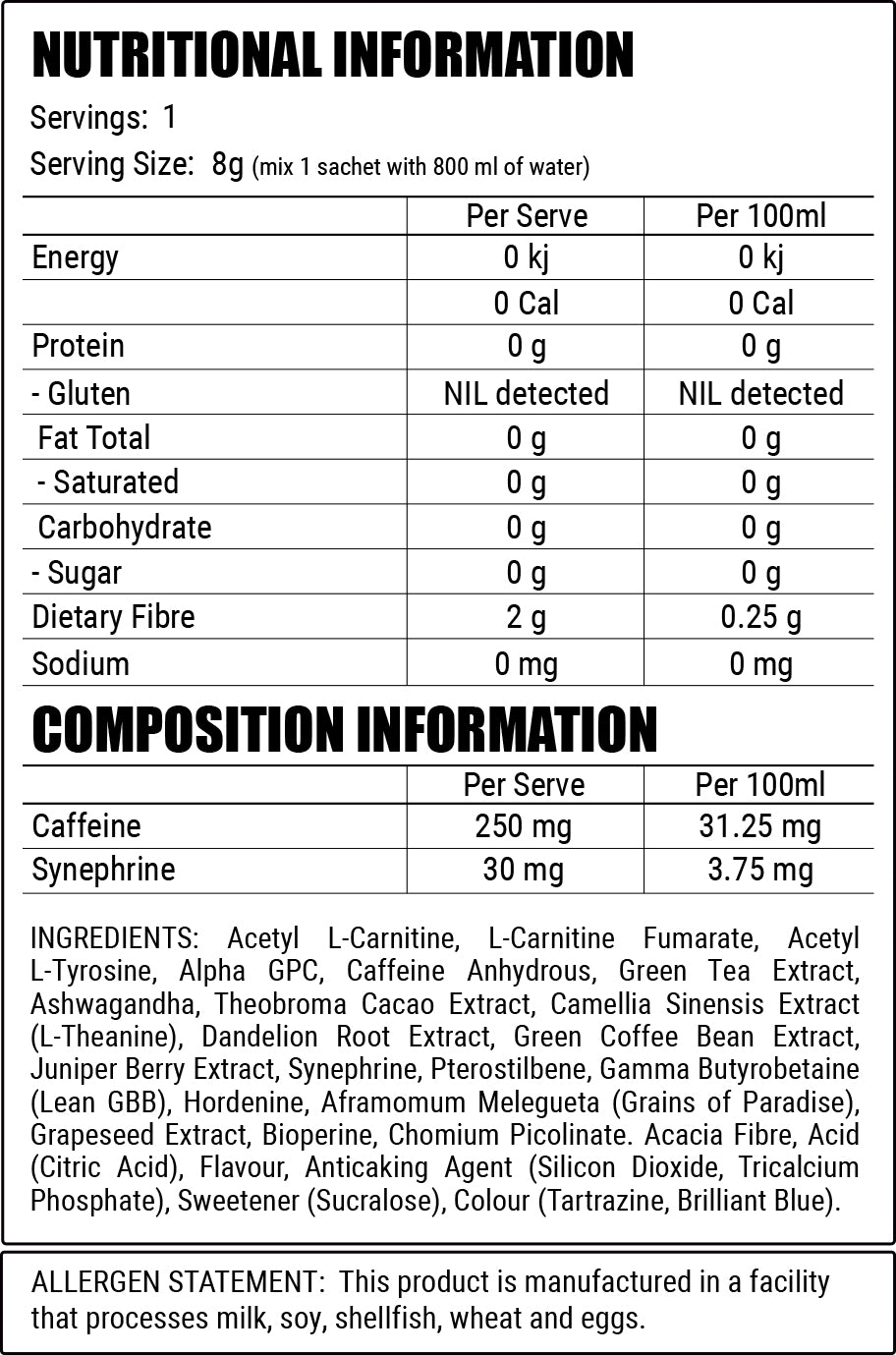 DEFICIT - Nutritional Panel - Single Serve - Kiwi Mango